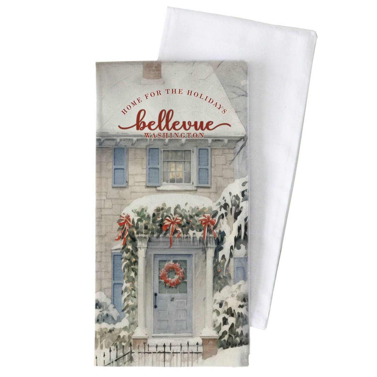 Custom Snowy Home Tea Towel: White