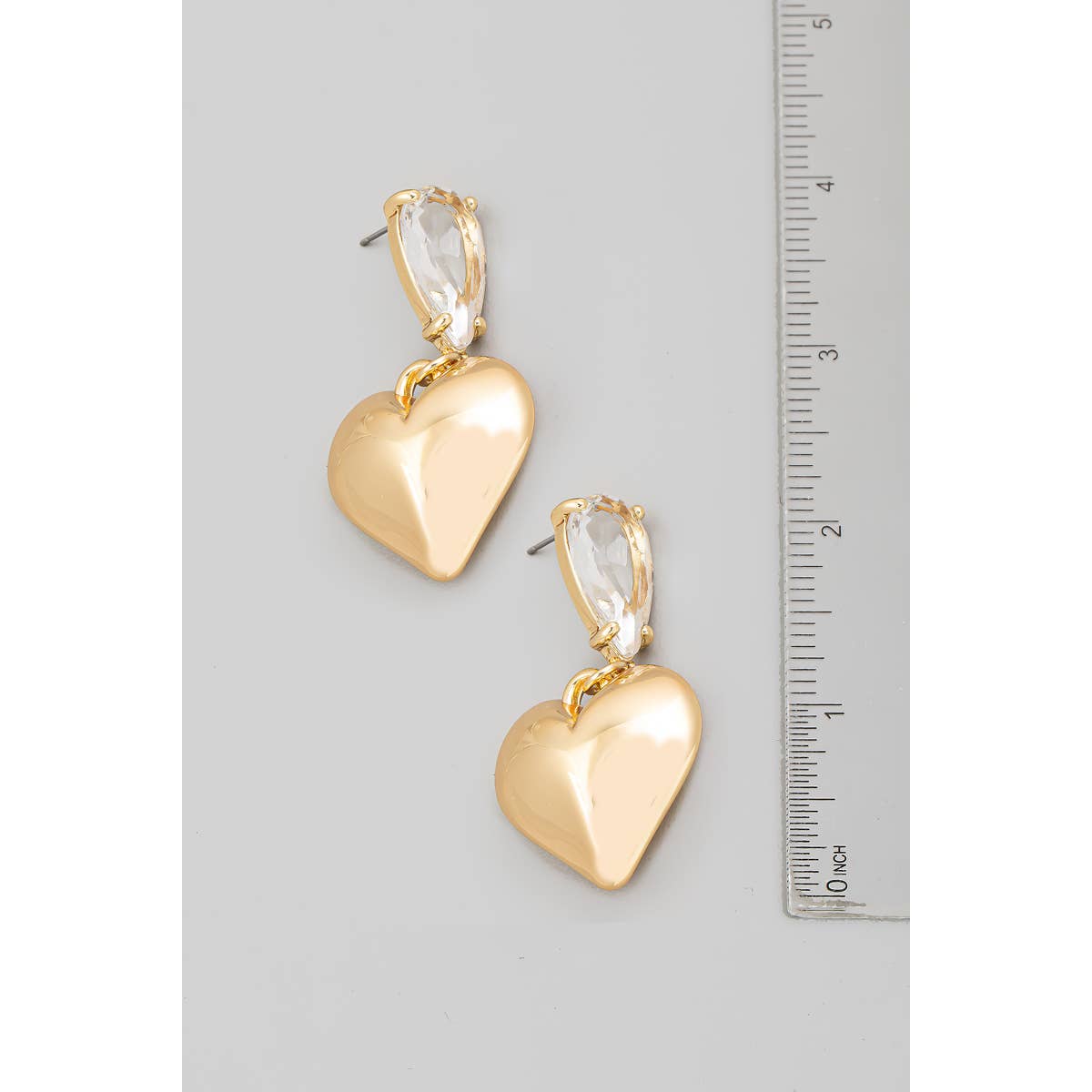 Large Metallic Heart And Rhinestone Dangle Earrings: CL