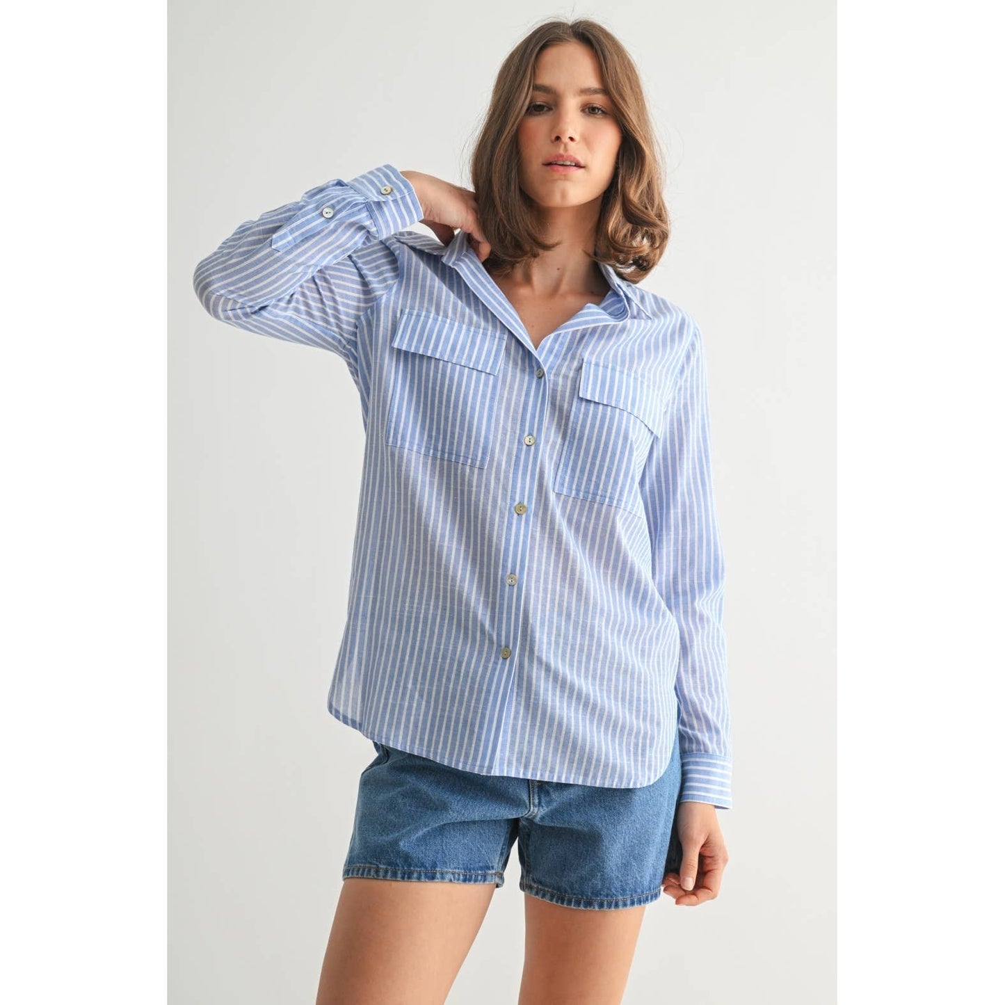 STRIPE 2POCKET SHIRTS: Navy, S-M-L(2-2-2)