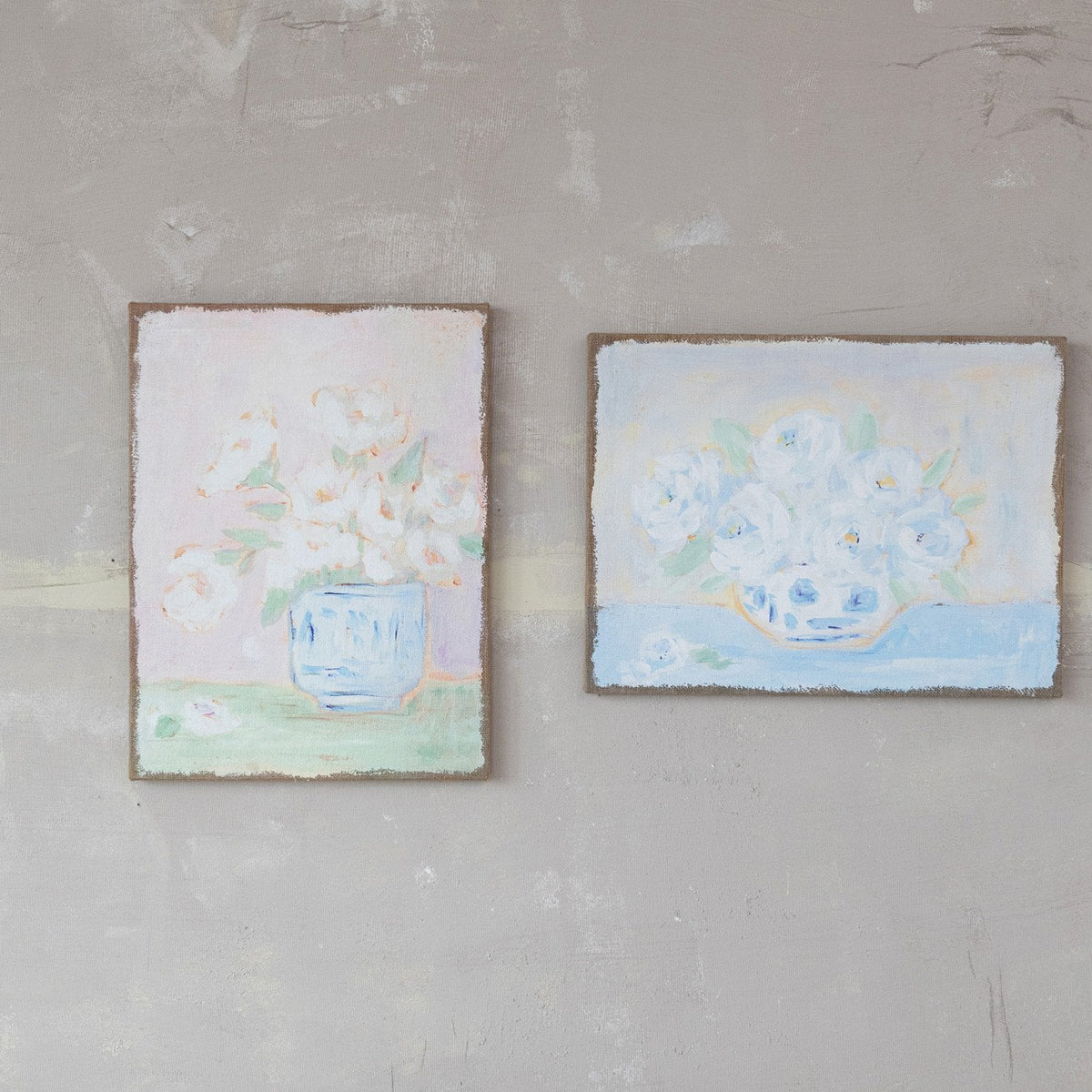 Plastered Burlap Wall Décor with Flowers in Vase, 2 Styles