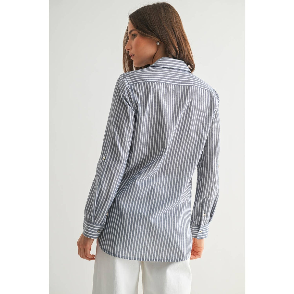 STRIPE 2POCKET SHIRTS: Navy, S-M-L(2-2-2)