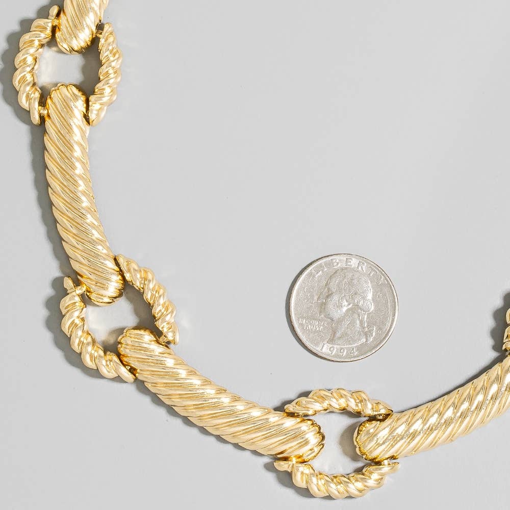 Gold Dipped Large Textured Statement Chain Necklace: GOLD