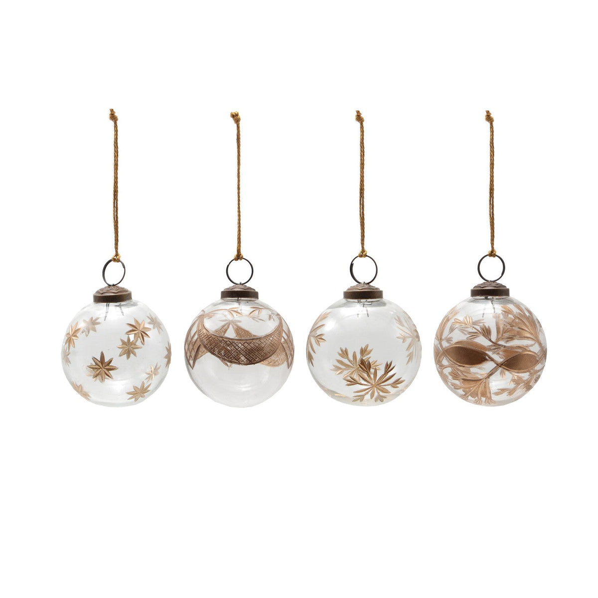 Hand-Painted Etched Glass Ball Ornament with Design | 4 Styles