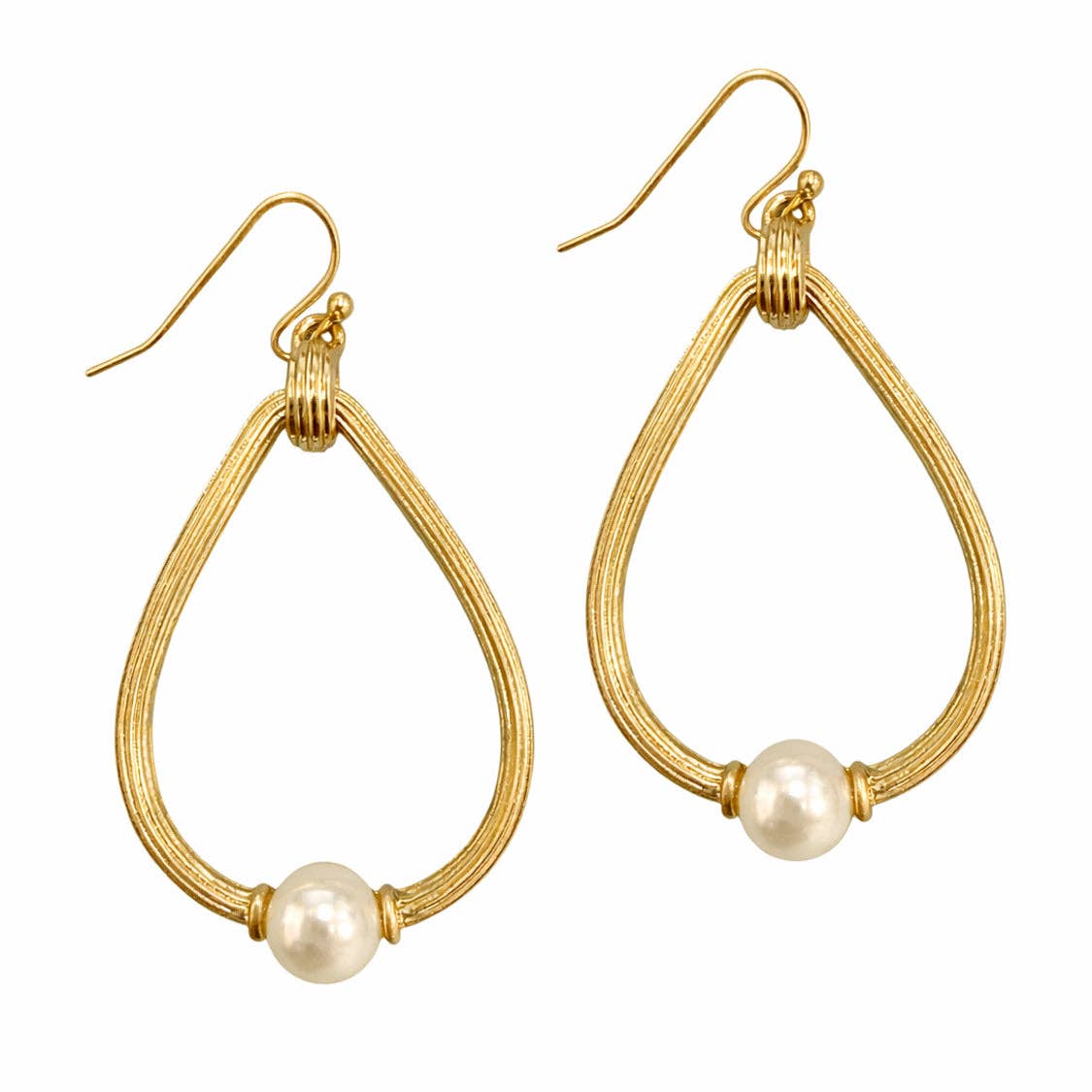 Thin Gold Metal with Pearl Accent 1.75" Teardrop Earring