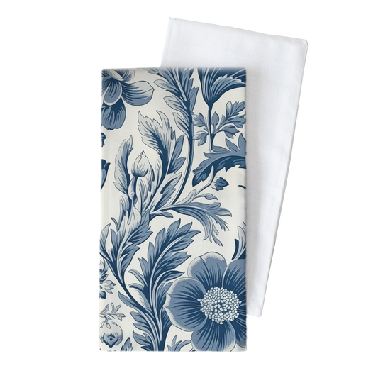 Blue Floral Wallpaper Tea Towel: Natural