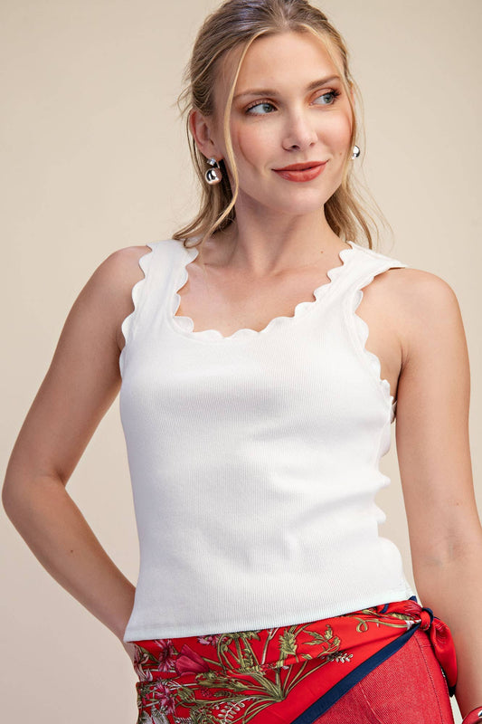 Scallop Wave sleeveless tank-WHITE