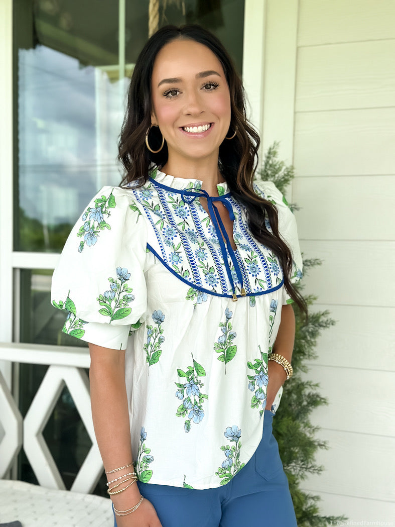 Ruffled Neck Garden Blouse