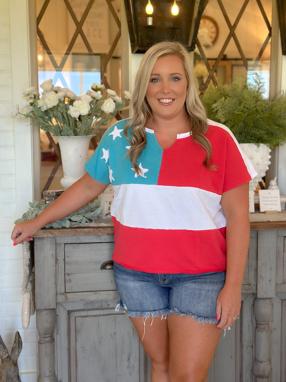 American Flag Mineral Washed Knit Top