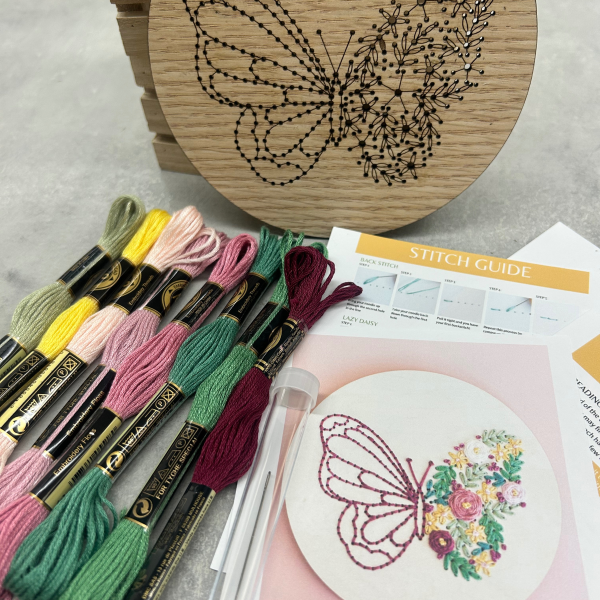 Floral Butterfly Embroidery Kit – Decorative DIY Craft: Cellophane Bag