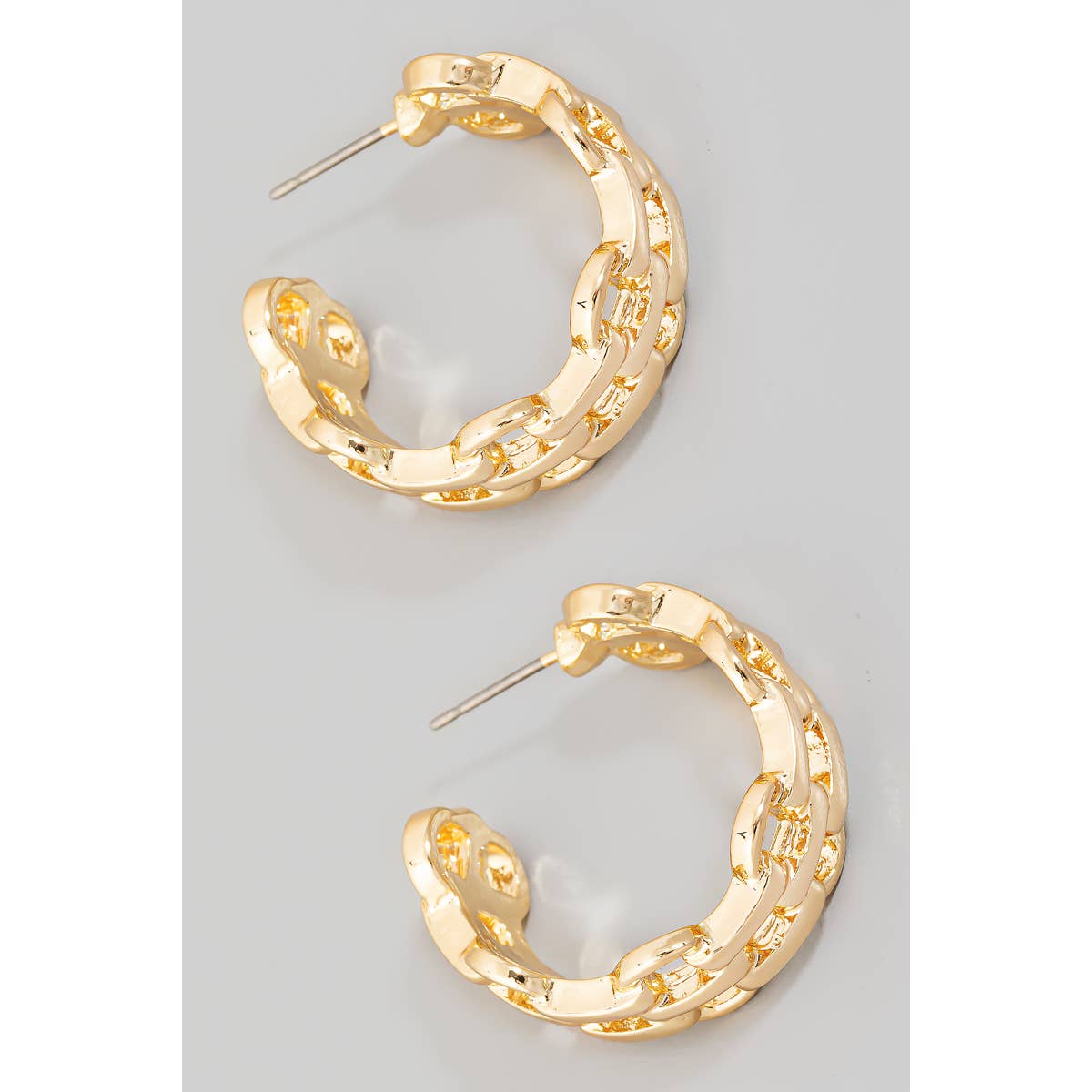 Solid Metallic Chain Hoop Earrings: GD