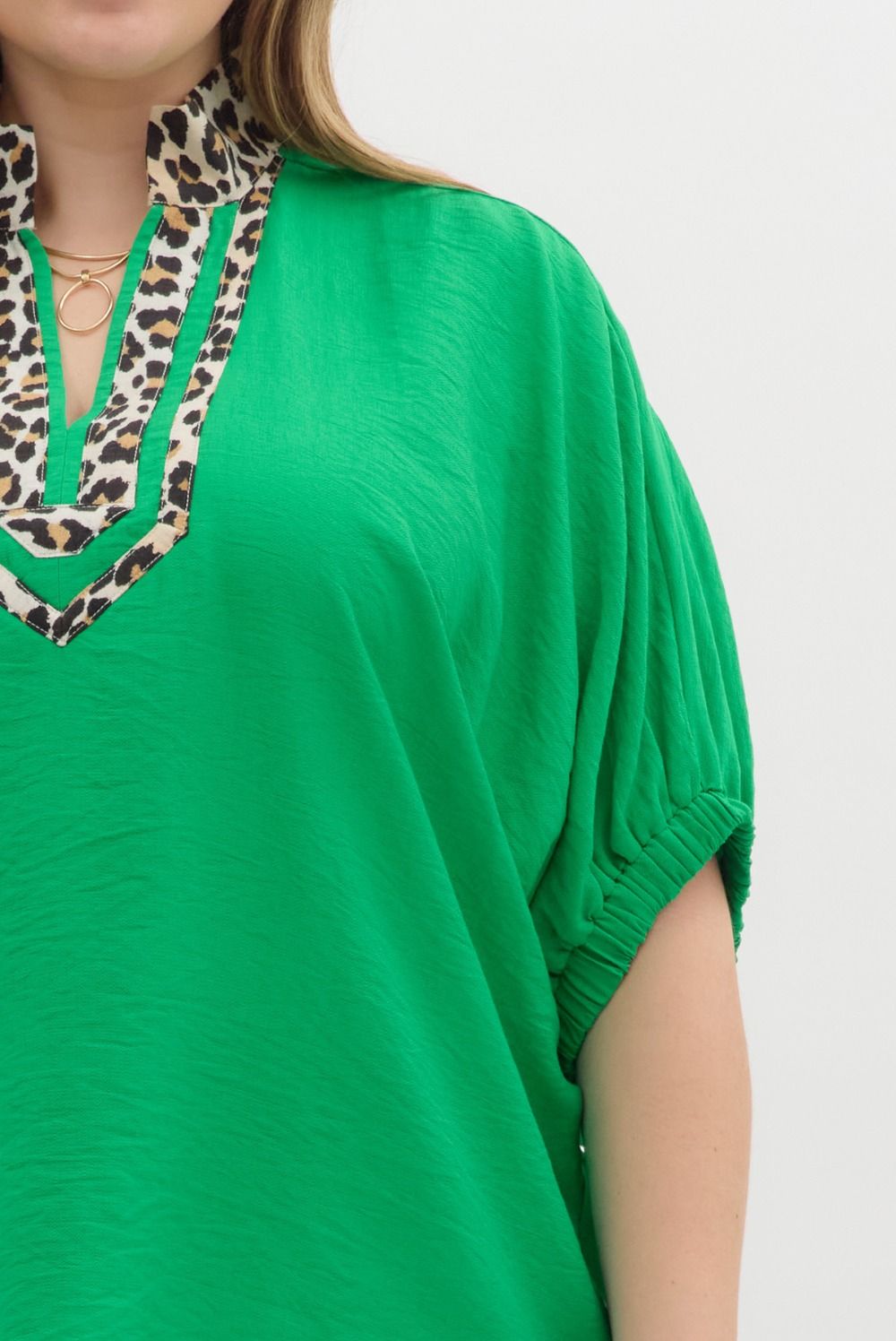Emerald Safari Split-Neck Top - Curvy