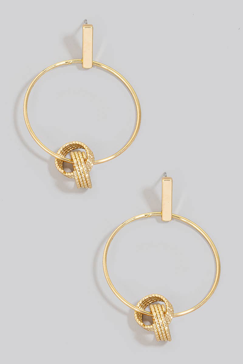 Linked Textured Hoop Dangle Earrings: GD