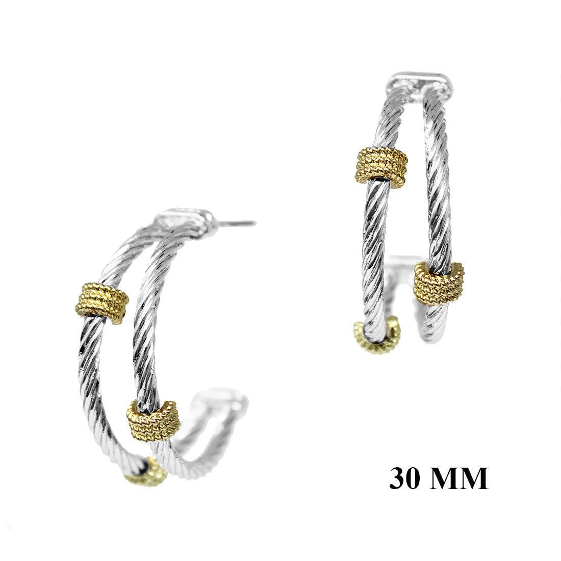 Silver Wired with Gold Rhinestone Accents 1.5" Earring