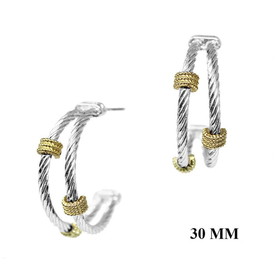 Silver Wired with Gold Rhinestone Accents 1.5" Earring