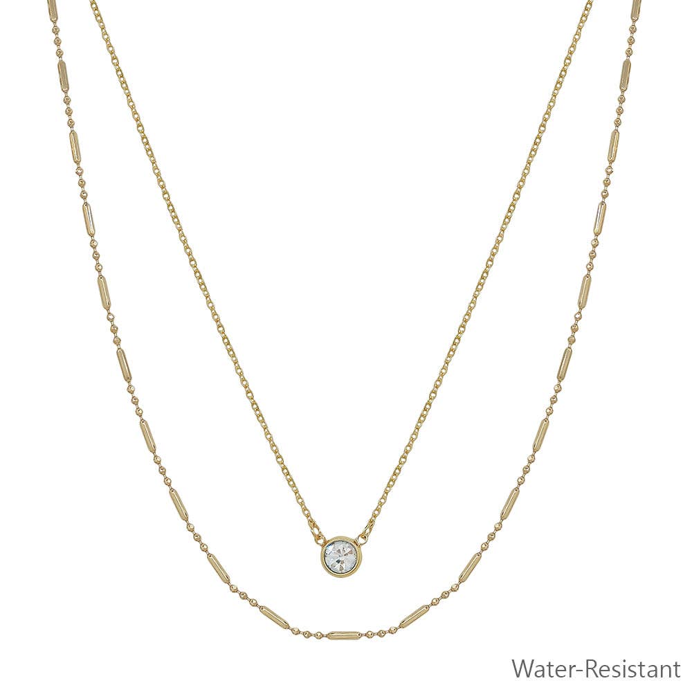 Water Resistant Triple Layered Thine Chain with Rhinestone 16"-18" Necklace