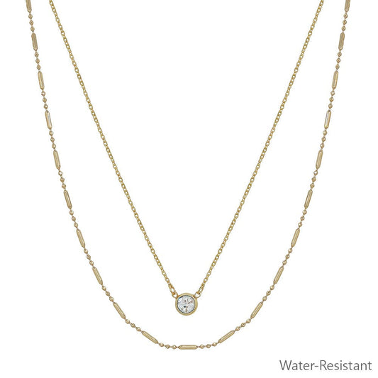 Water Resistant Triple Layered Thine Chain with Rhinestone 16"-18" Necklace