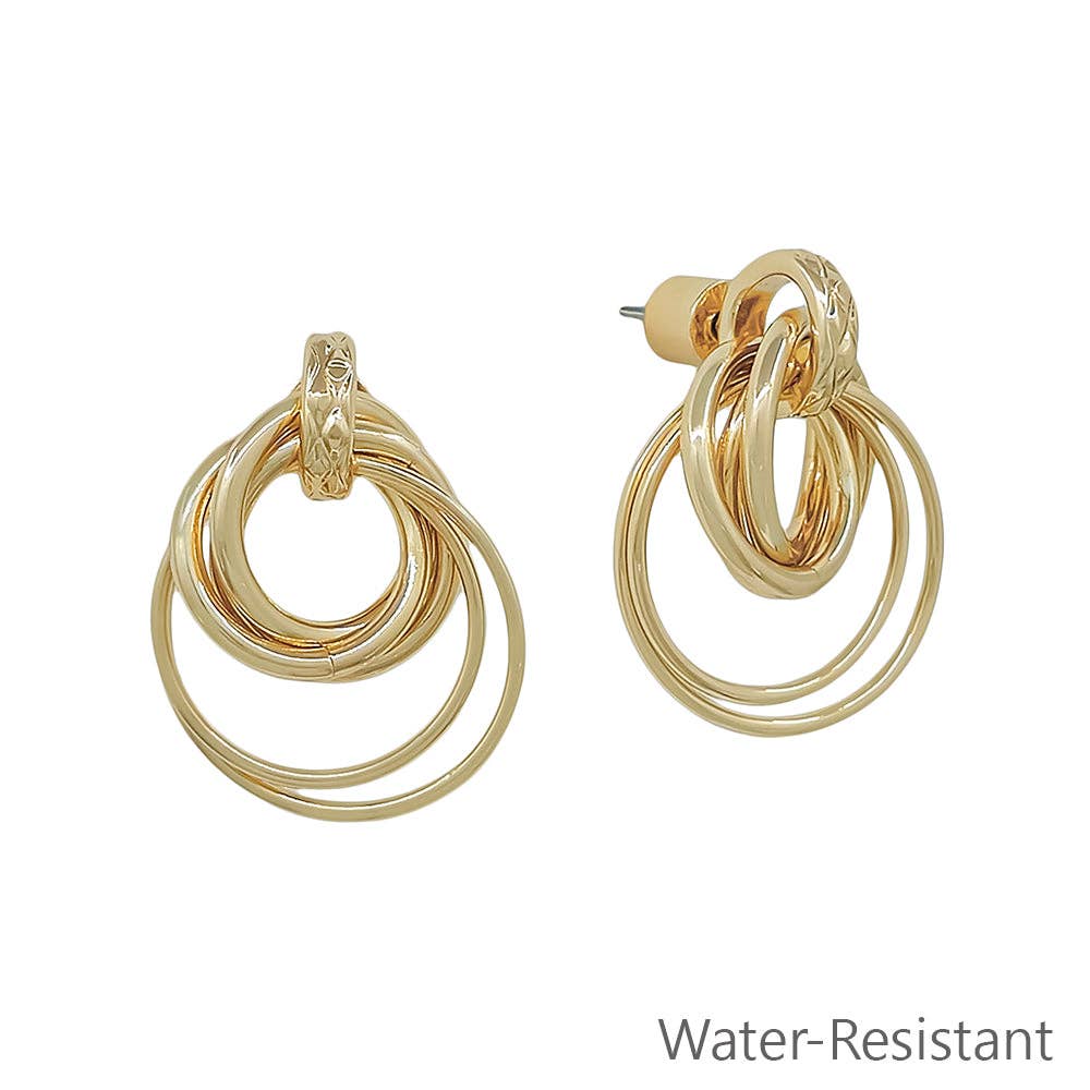 Water Resistant Layered Gold Circle Stud 1" Earring