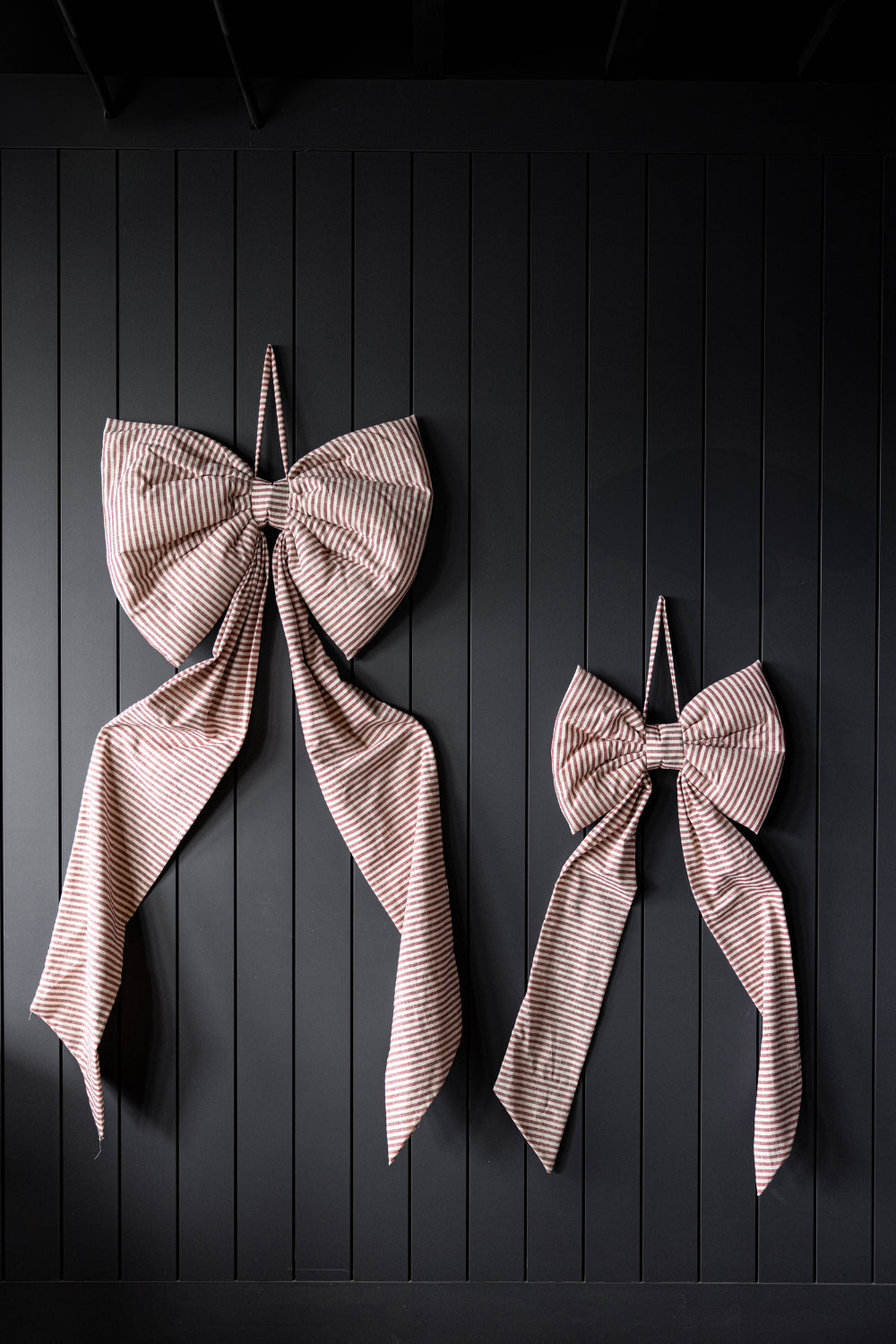 Cranberry Red Bow Striped Fabric | Oversized Large