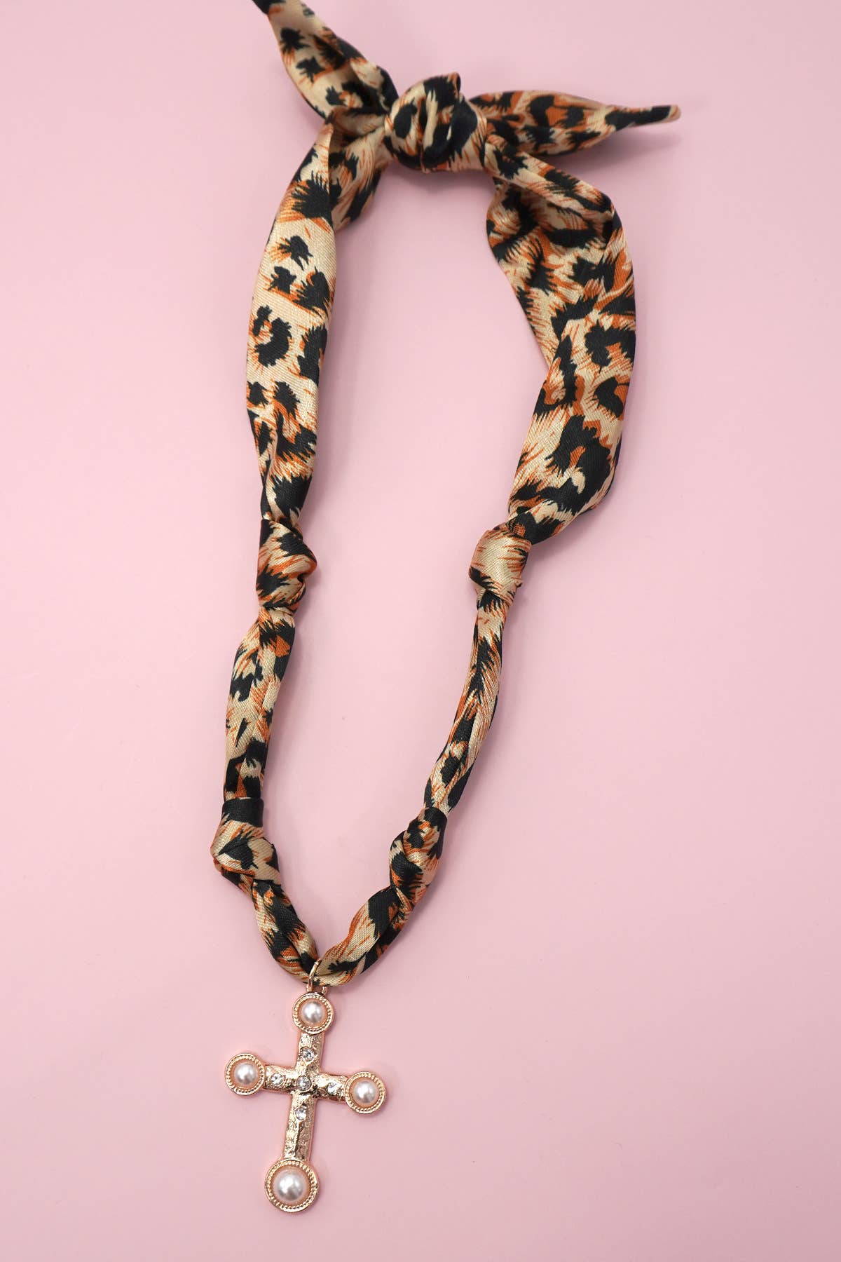 Cross & Cheetah Handmade Scarf Necklace