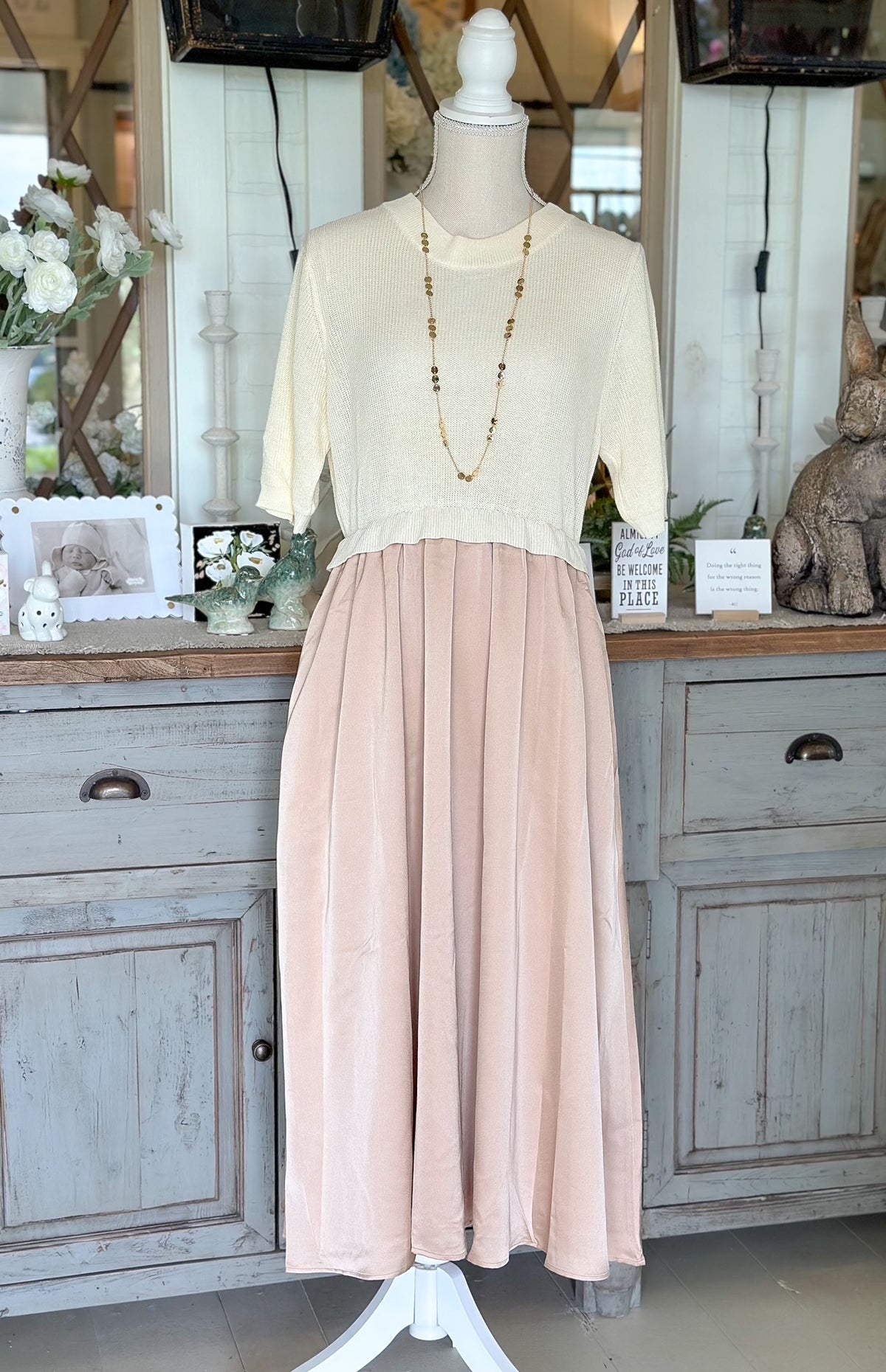 Sweater & Satin Midi Dress