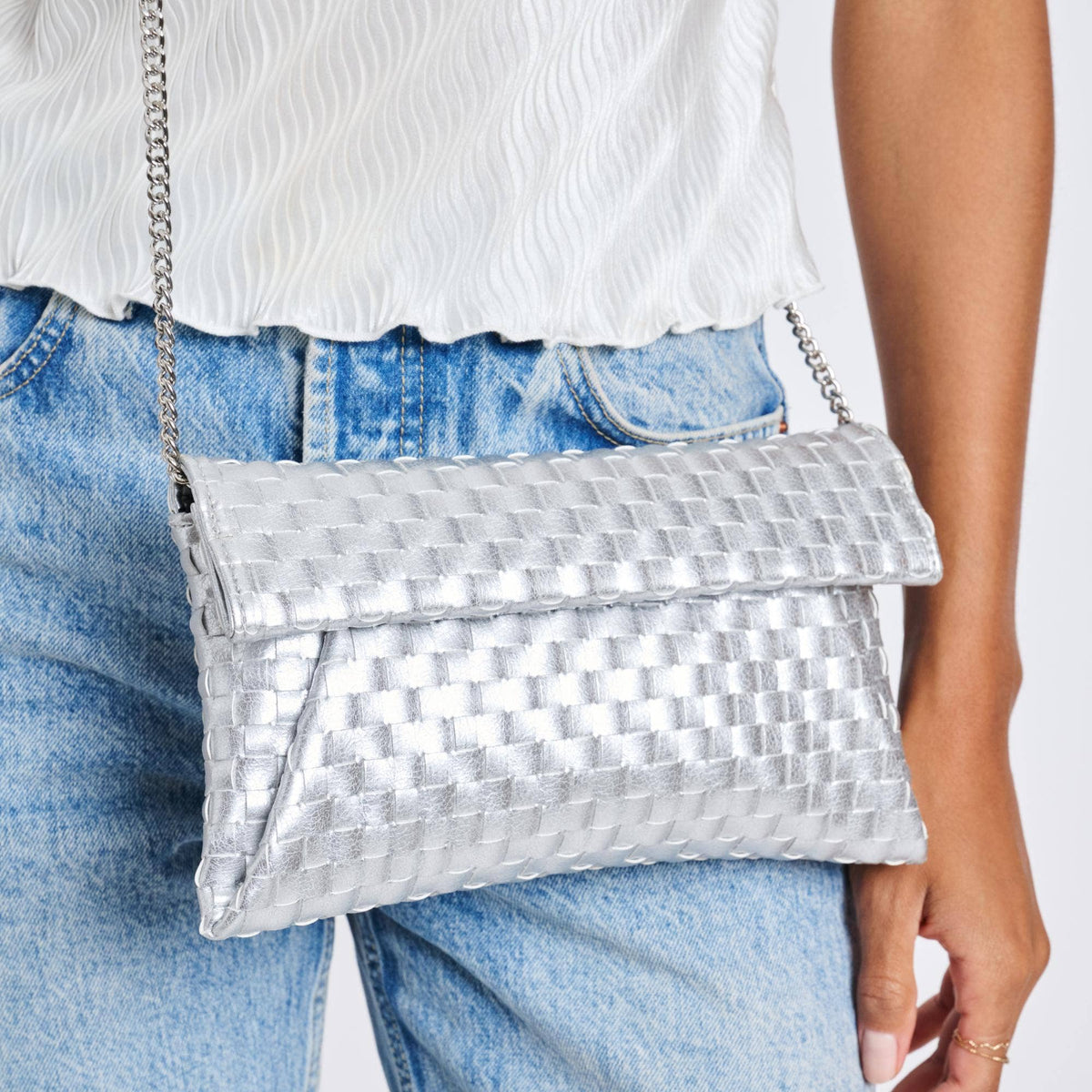 Priscilla Woven Clutch: Silver