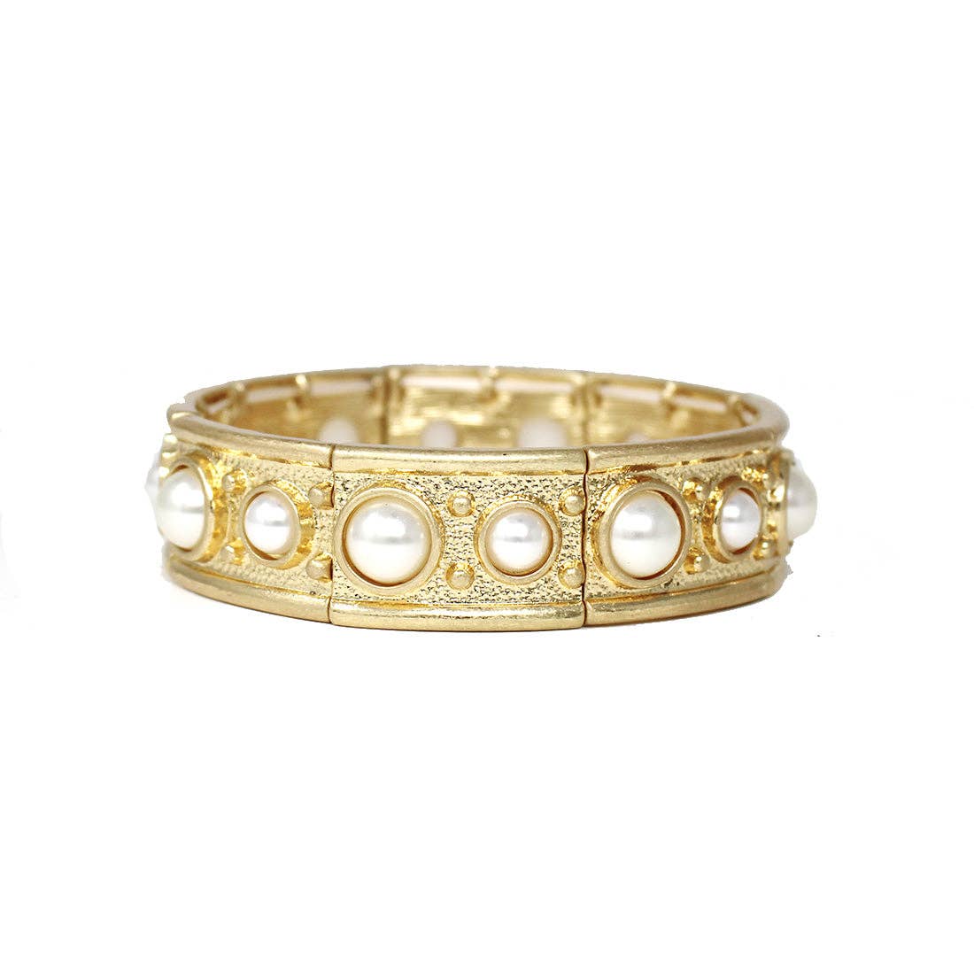 Matte Gold and Pearl Circle Accents Stretch Bracelets