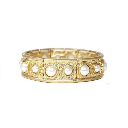 Matte Gold and Pearl Circle Accents Stretch Bracelets