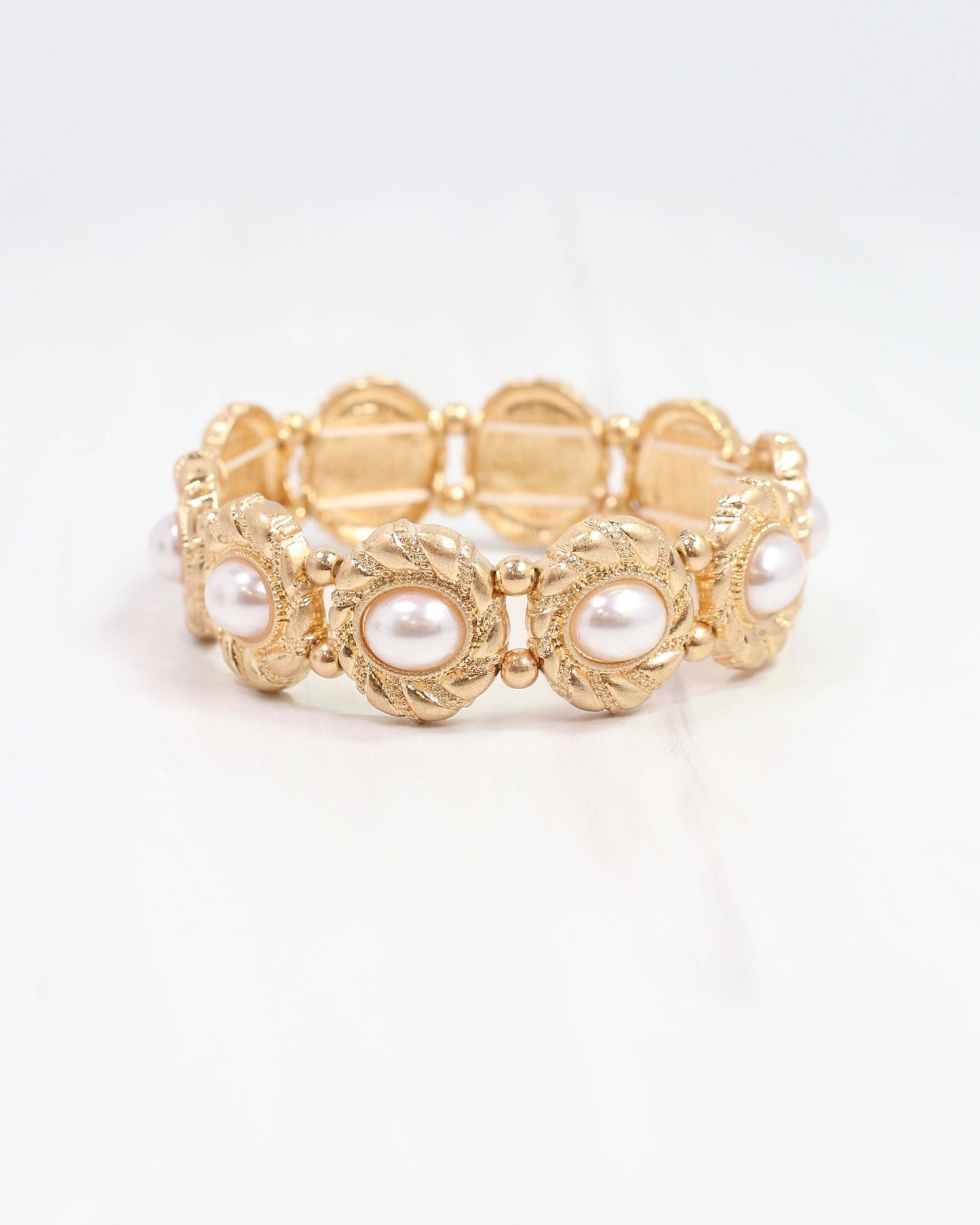 Pressley Pearl Stretch Bracelet Worn Gold