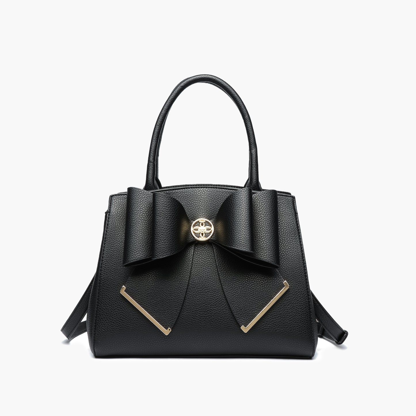 Poppy Bowtie Top Handle Satchel Bag: Black