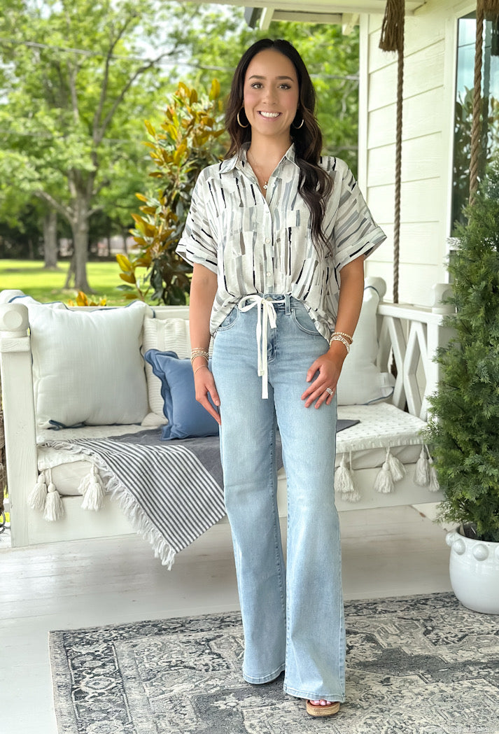 Printed Blue Dolman Top
