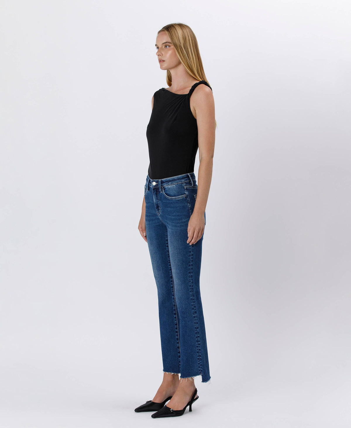 HIGH RISE RAW SIDE STEP HEM BOOTCUT JEANS LV1476: LOVE CRAFT, 26