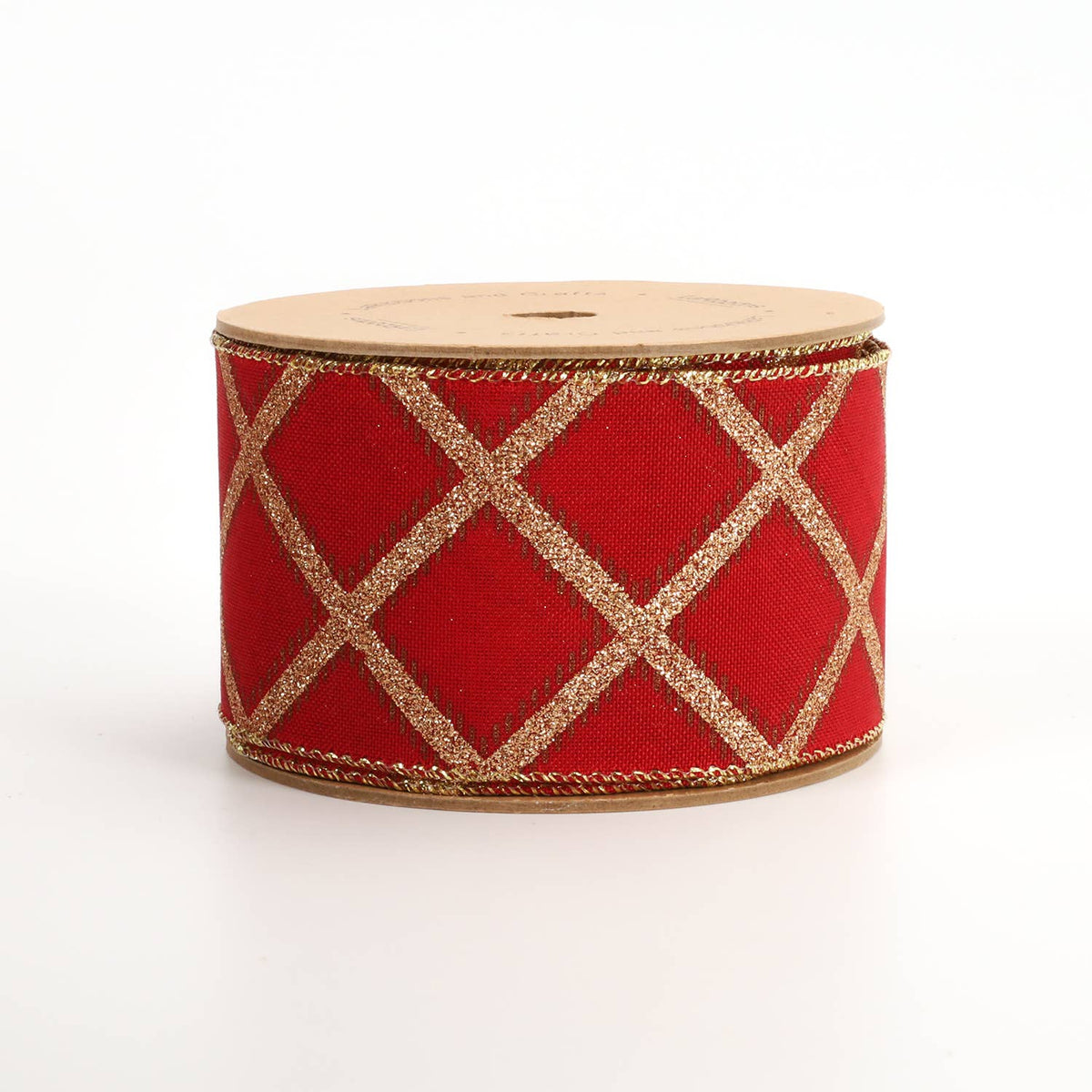 2 1/2" Holiday Wired Ribbon | "Diamond Pattern" Berry/Gold | 10 Yard Roll