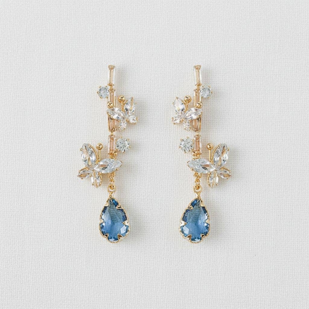 Vintage Blue Crystal Butterfly Stud Earrings