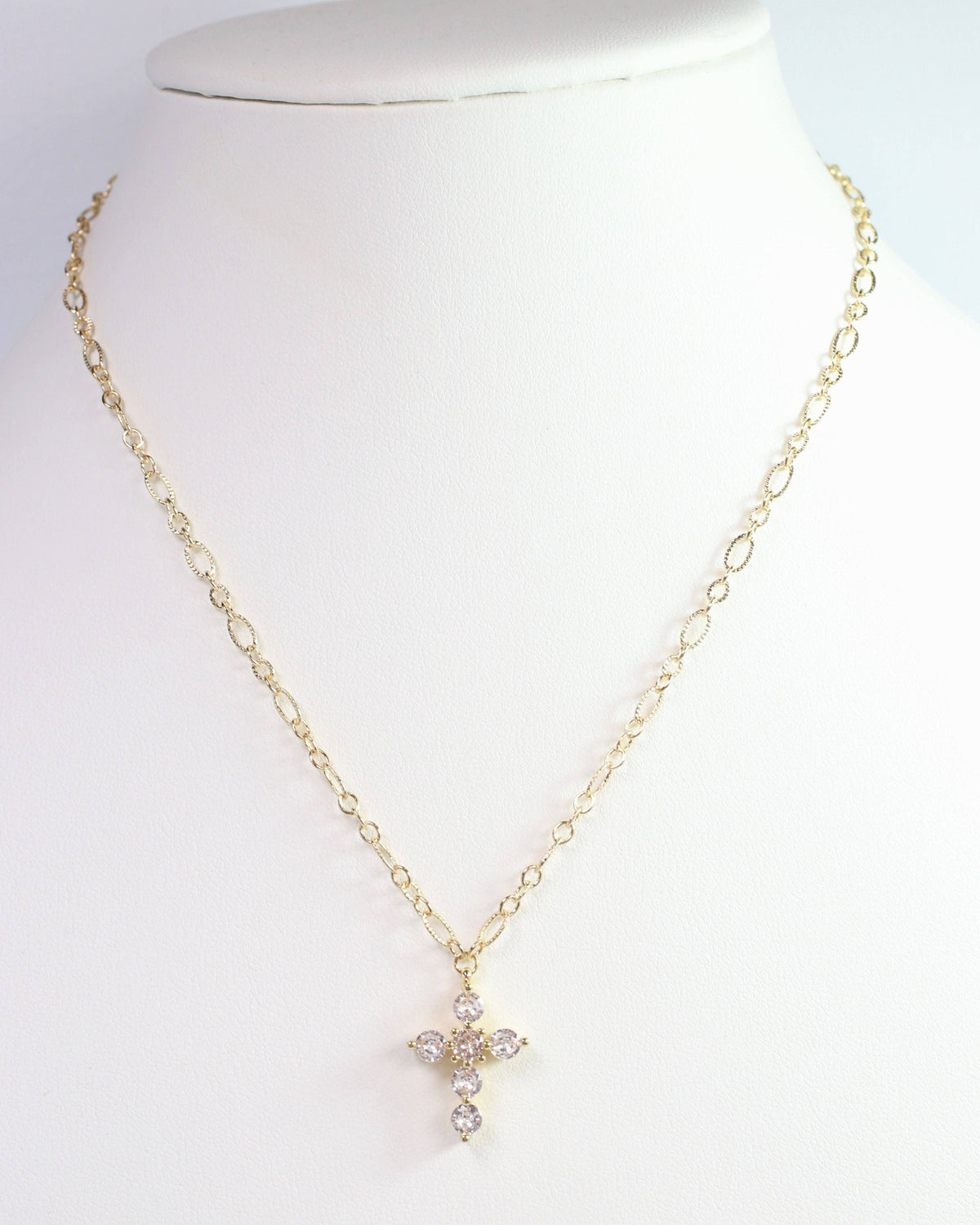 Metin Crystal Cross Necklace Gold