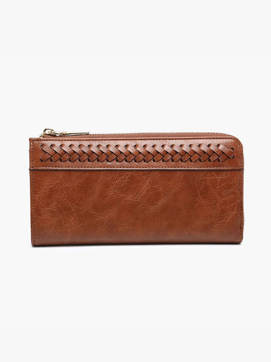 Gia Braided Detail Zip-Top Wallet: Brown
