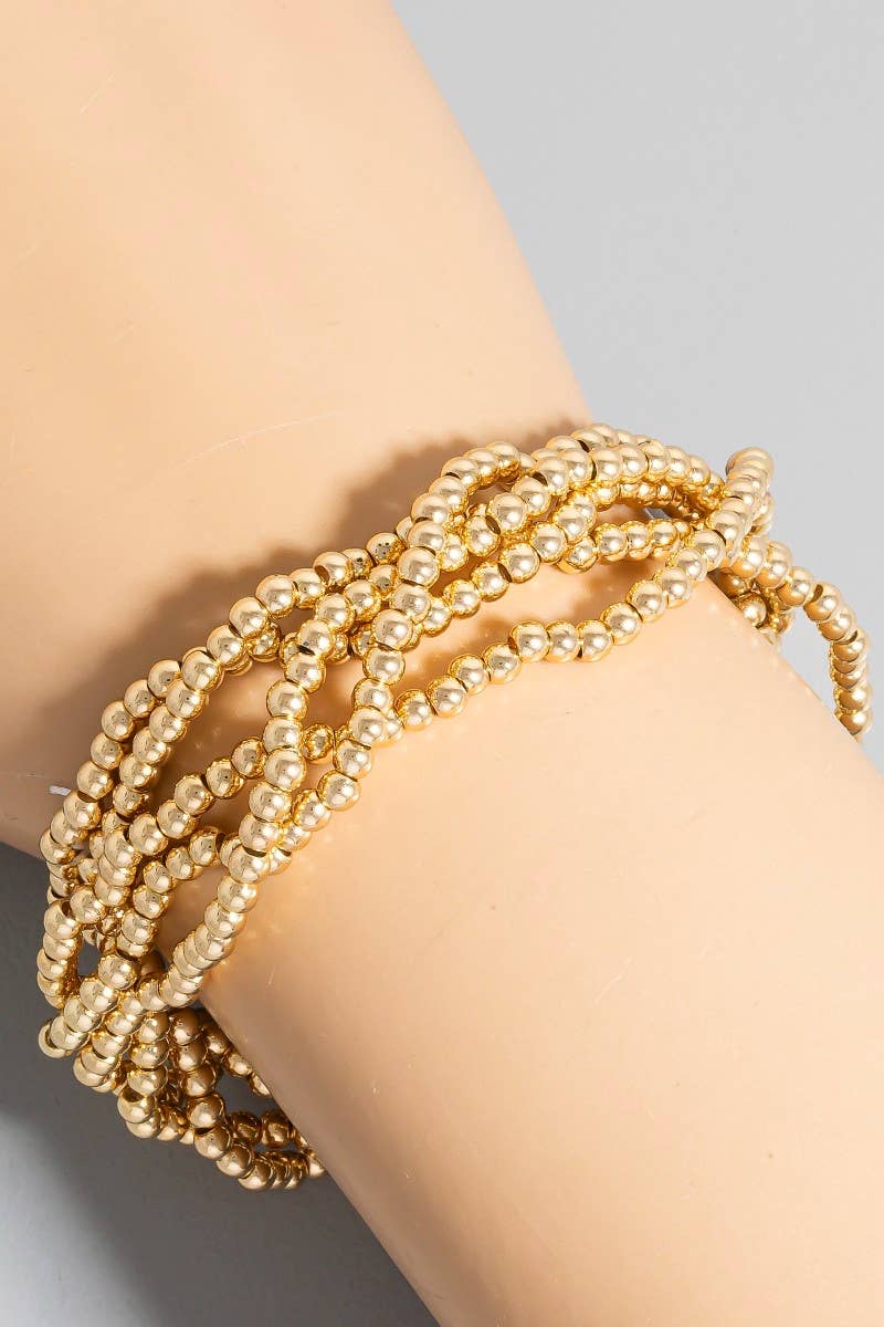 5Pc Mini Metallic Beaded Bracelet Set Gold