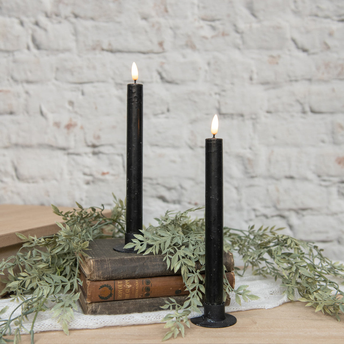 3D Flame Black Taper Candle set of 2