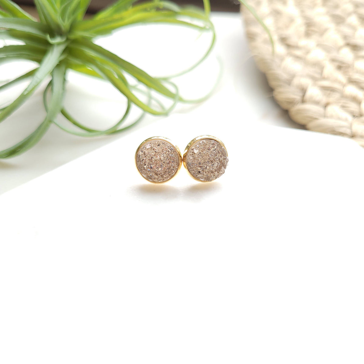 Pale Champagne Geode Druzy Studs