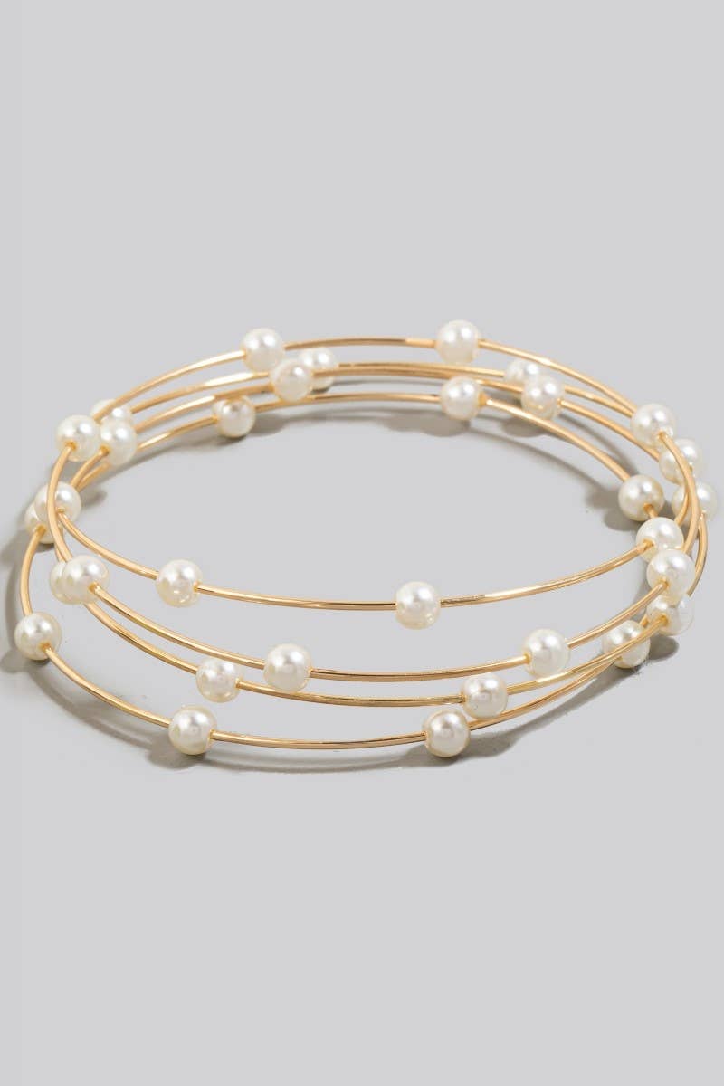 Pearl Beads Layered Wire Bangle Bracelets: GDCRM