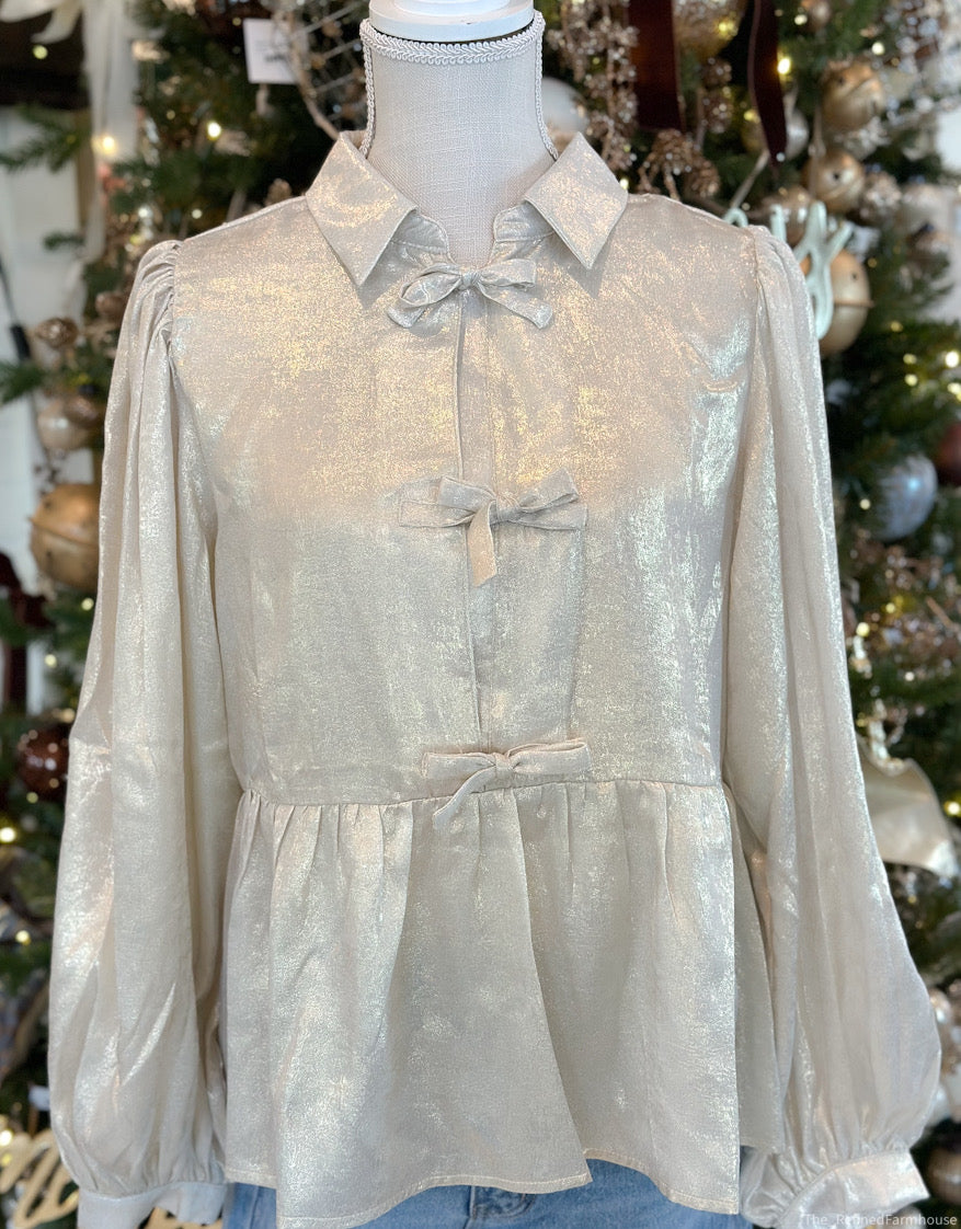 Metallic Bow Tie Baby Doll Top