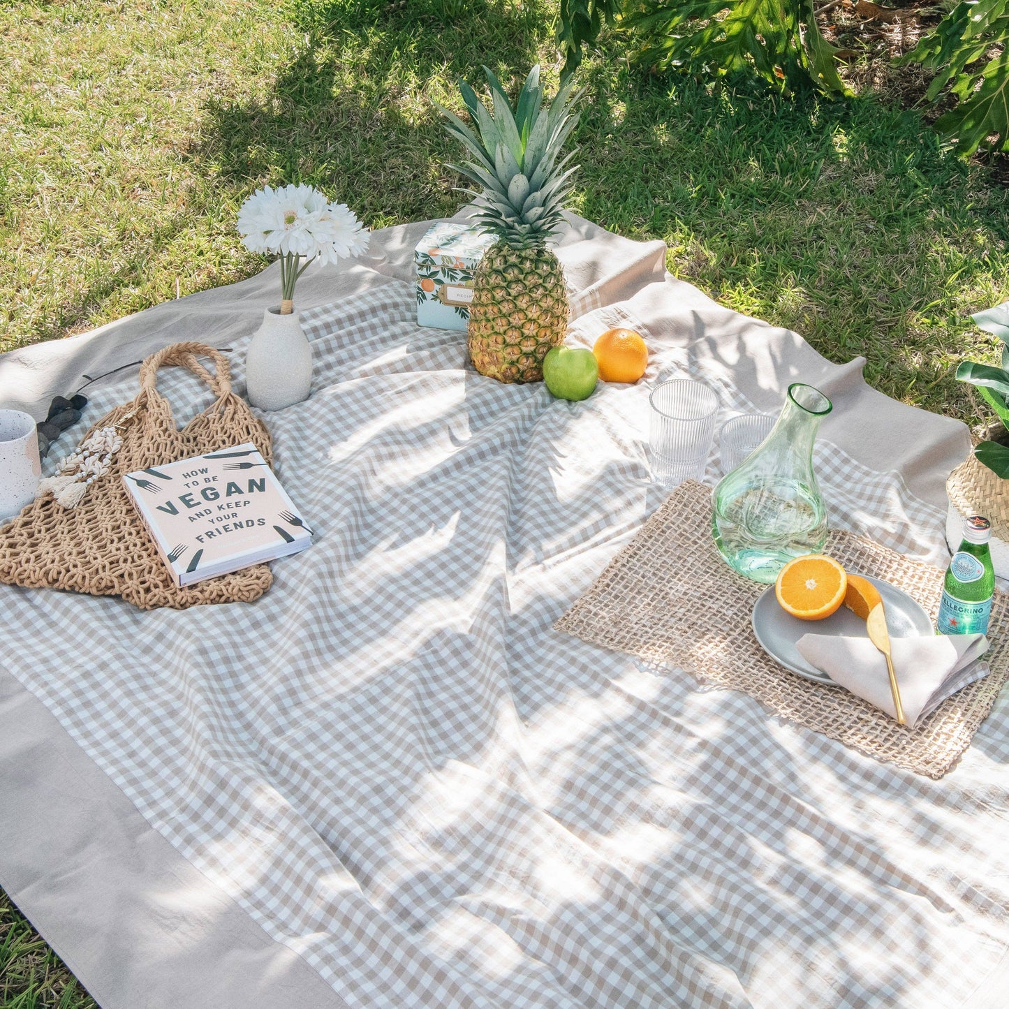 Taupe/white Gingham Tablecloth