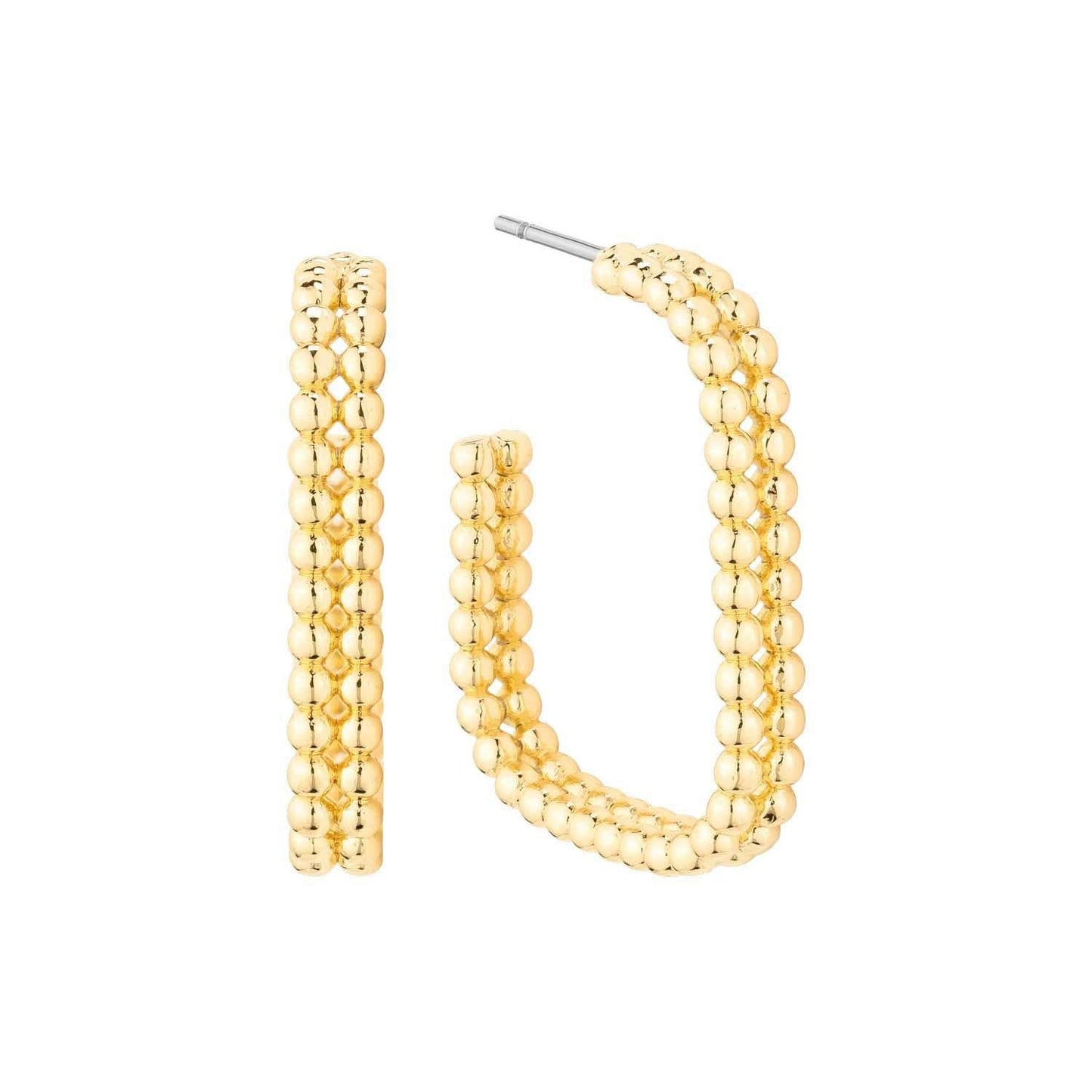 Gold Double Row Beaded Hoop 1.25" Earring