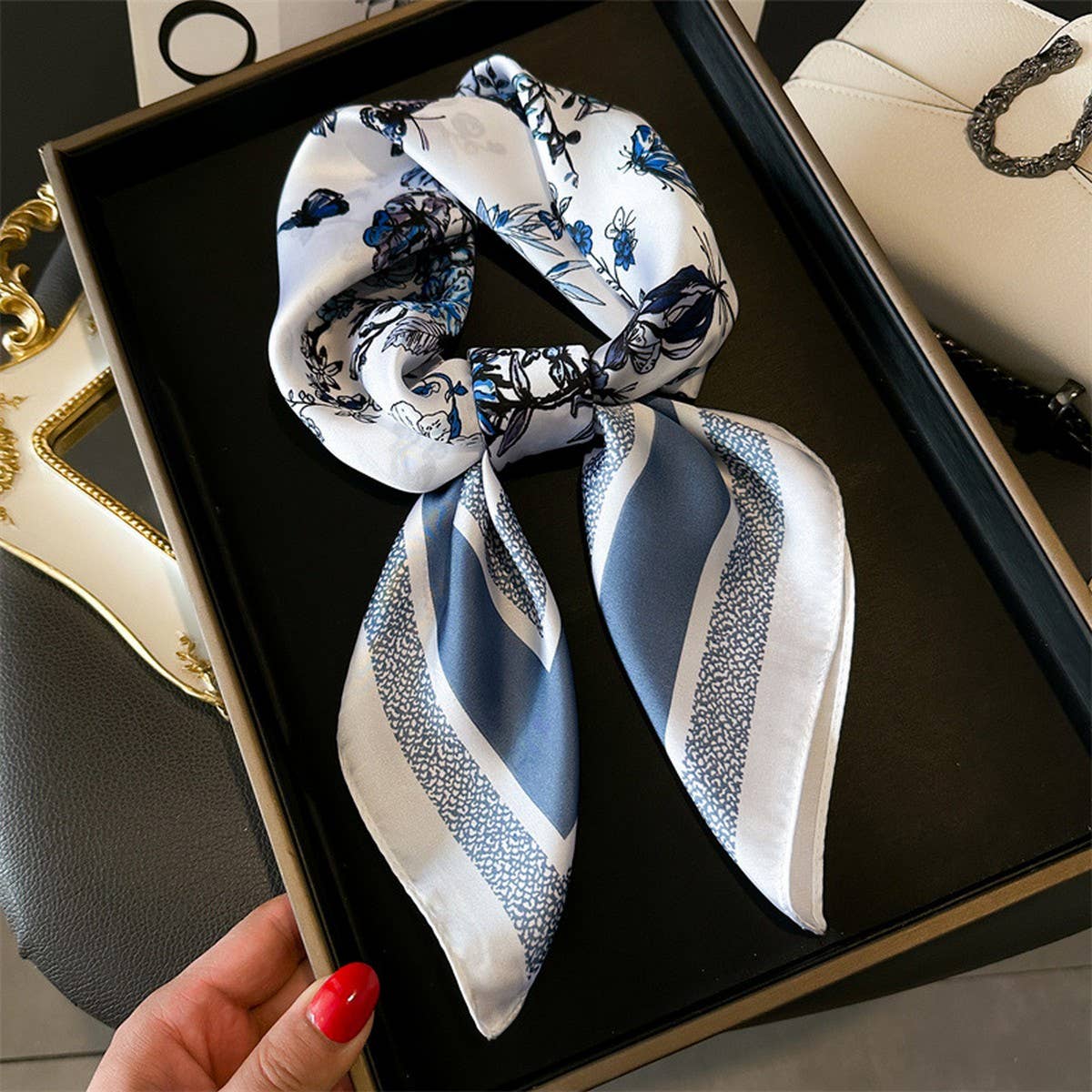 Silky Butterfly Print Scarf | Blue