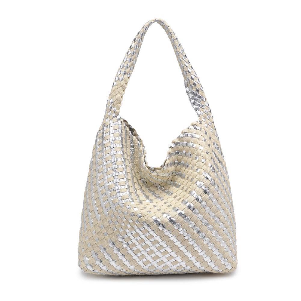 Ellery Mixed Material Woven Hobo: Silver Ivory