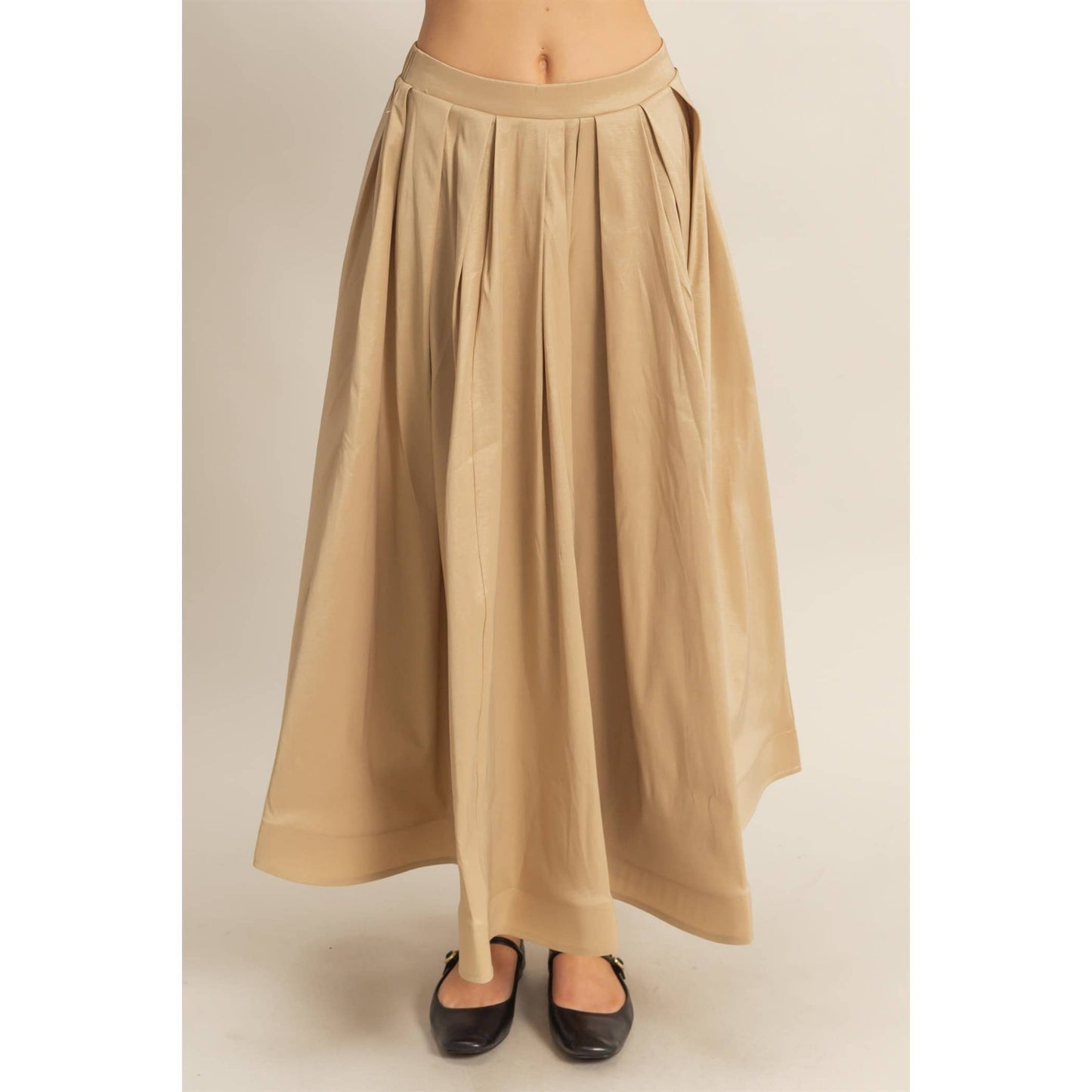 Timeless Grace Pleated Midi Skirt | Beige