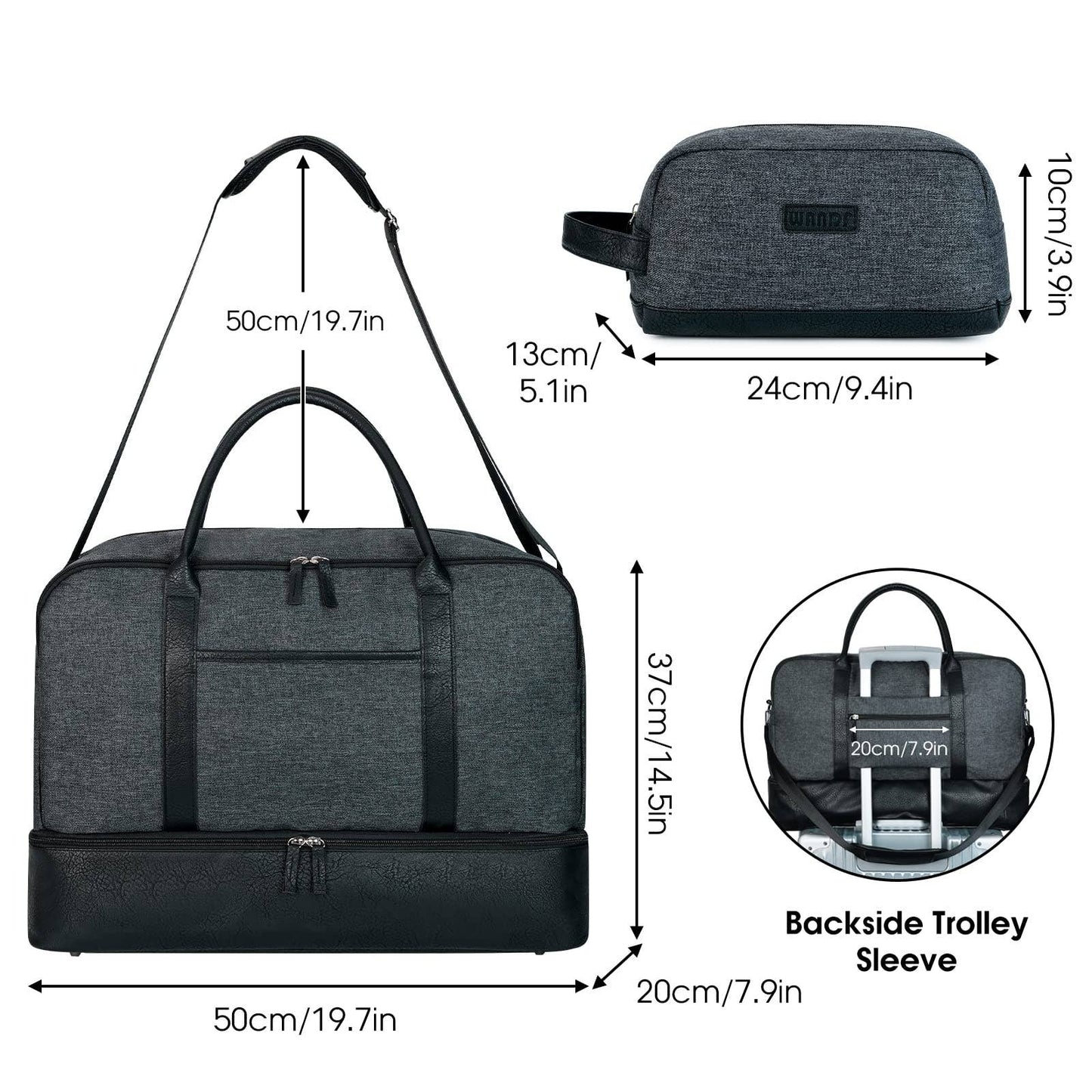 WANDF Large Carry on Canvas Duffel Bag for Travel Business: Blue Strips