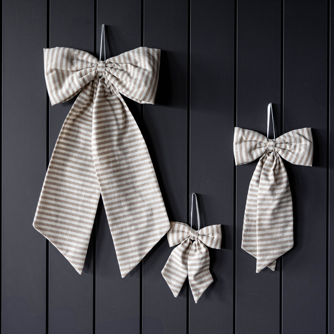 Bows Striped Beige Sand Fabric : Large
