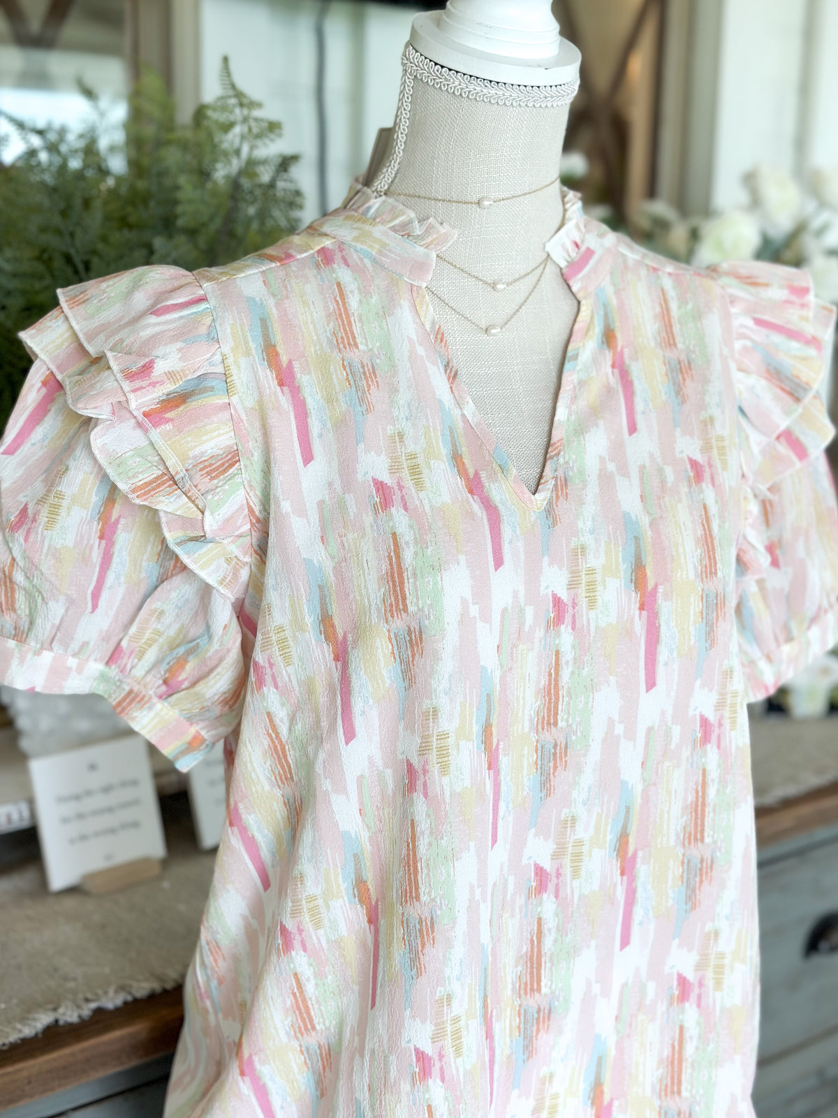 Blush Mix Print Short Peasant Sleeves Top