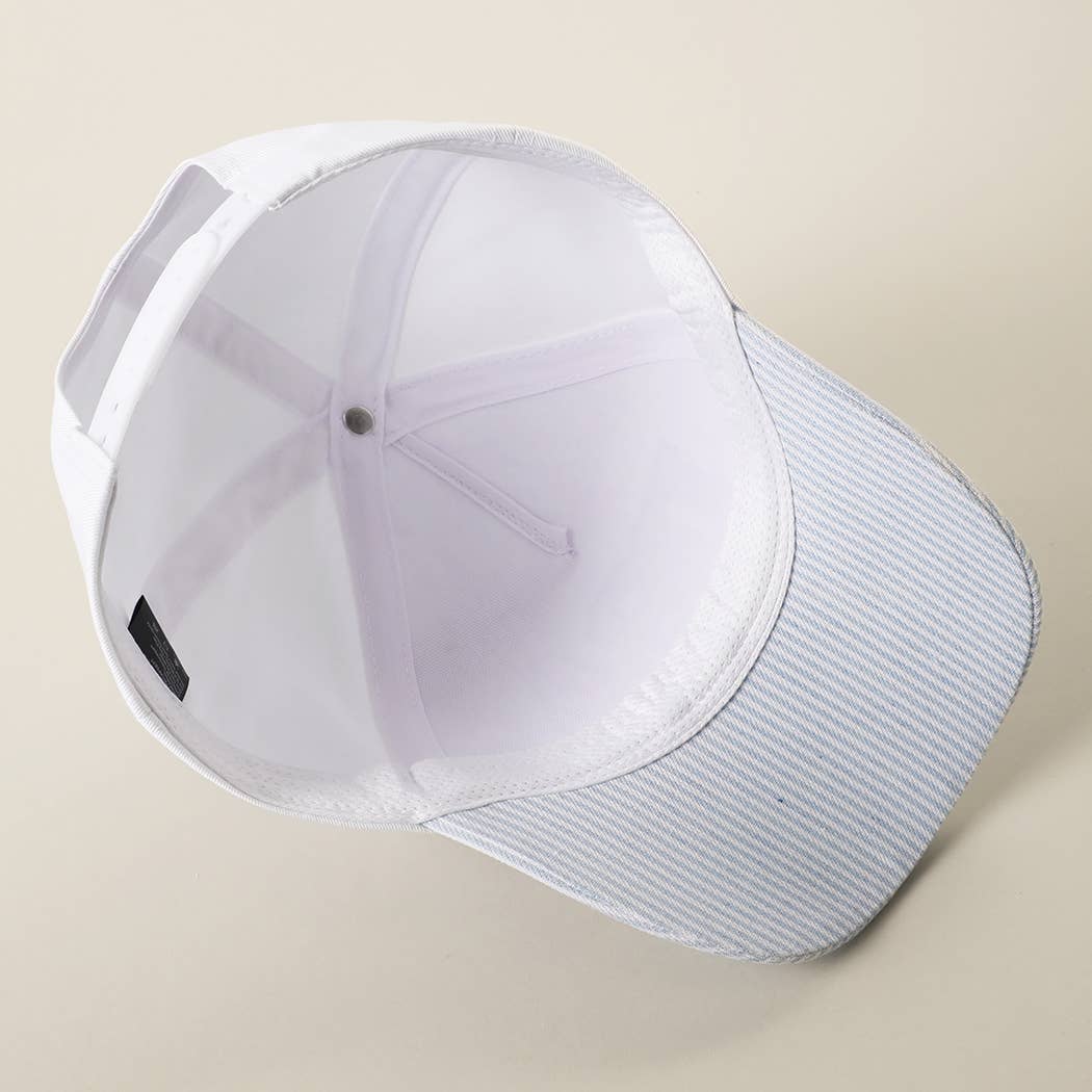 USA Gingham Embroidered Patch Stripe Brim Trucker Hat: BLUE, One Size