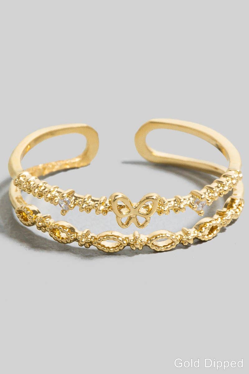 Gold Dipped Cz And Butterfly Layered Open Band Ring